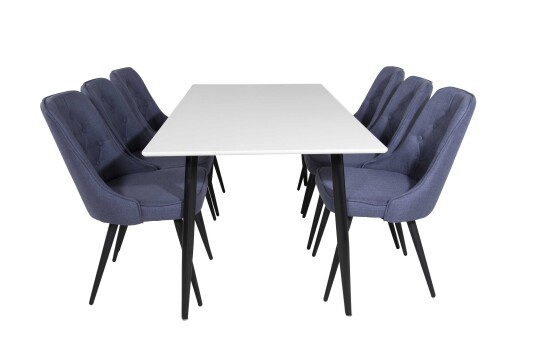 Venture Design Polar & Velvet spisegruppe Hvit/blå 6 st stoler & bord 180 x 90 cm