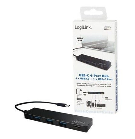LogiLink Ultra-slim USB 3.2 Gen 1x1 USB-C 4-port hub USB-hub - 4 porter - Svart LogiLink Ultra-slim USB 3.2 Gen 1x1 USB-C 4-port hub USB-hub - 4 porter - Svart