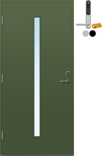 Ytterdør Bygg1 Hovdeby med Kompaktlaminat med Yale Entrus BxH: 100x200 cm, Venstre, NCS S-6020-G30Y, Grønn, Yale Sølv