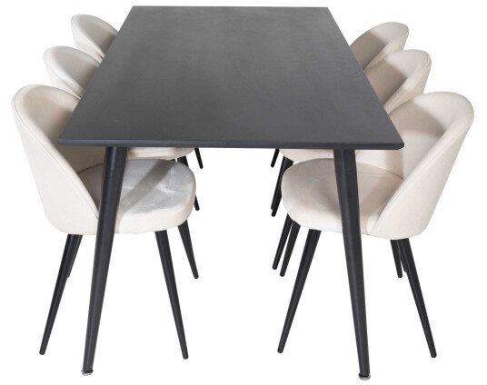Venture Design Dipp & Velvet spisegruppe Svart/svart 6 st stoler & bord 180 x 90 cm
