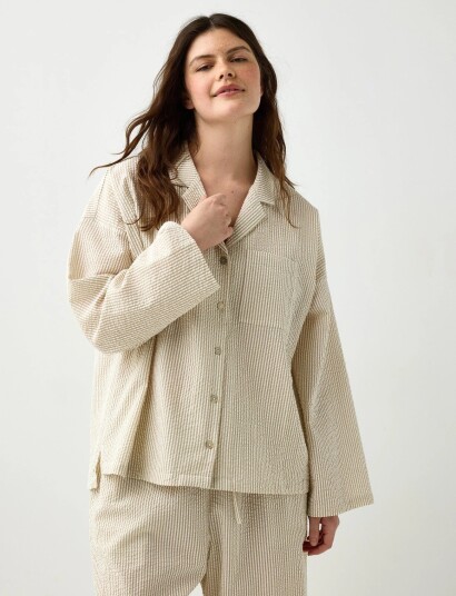 Lindex Pyjama Shirt In Seersucker Beige S