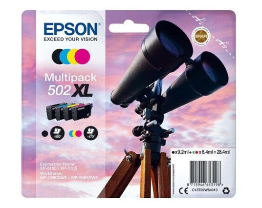 Epson 502XL Multipack - 4 pakker - høj kapacitet - sort gul cyan magenta - original - blækpatron - Blekkpatron Blå