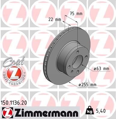 Bremseskive ZIMMERMANN 150.1136.20