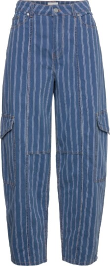 GANNI Light Stripe Denim Cargo Pants Multi/patterned 30