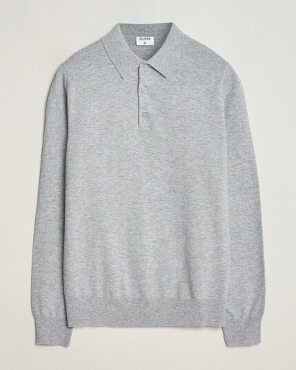 Filippa K Knitted Polo Shirt Light Grey Melange Filippa K Knitted Polo Shirt Light Grey Melange