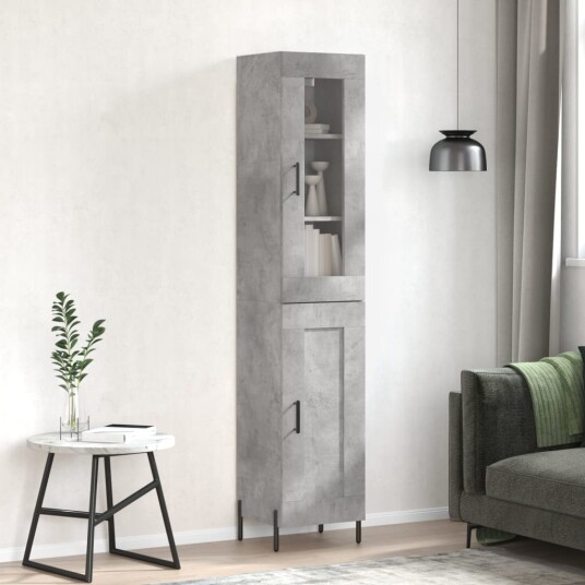 vidaXL Highboard betonggrå 34,5x34x180 cm konstruert tre 8720845489236