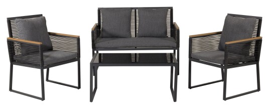 Venture Design Dallas Loungesett Sort stål m. grå puter