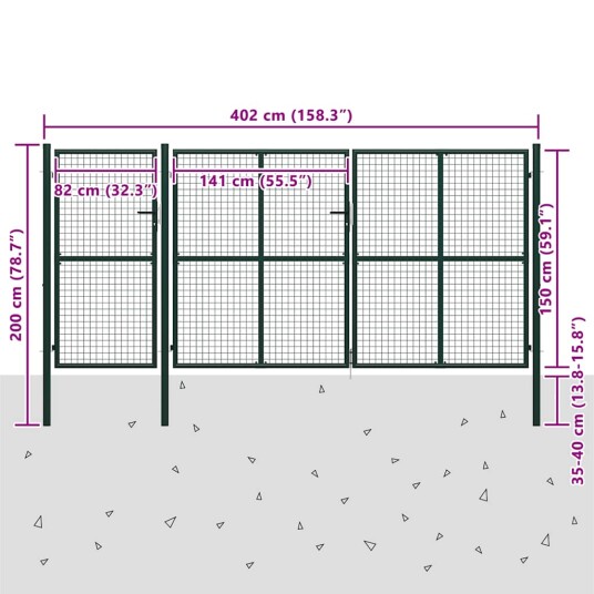 vidaXL Hageport stål 400x150 cm grønn