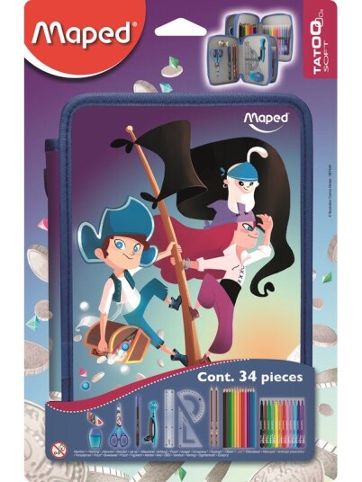 Maped Pencil case dobbel Pirates with content 34 items Maped Pencil case dobbel Pirates with content 34 items