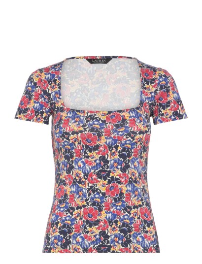 Lauren Ralph Lauren Floral Cotton Jersey Square Neck Top Multi/patterned L
