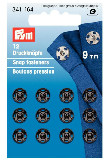 Trykknapper til å sy på 12 stk x 9 mm svart