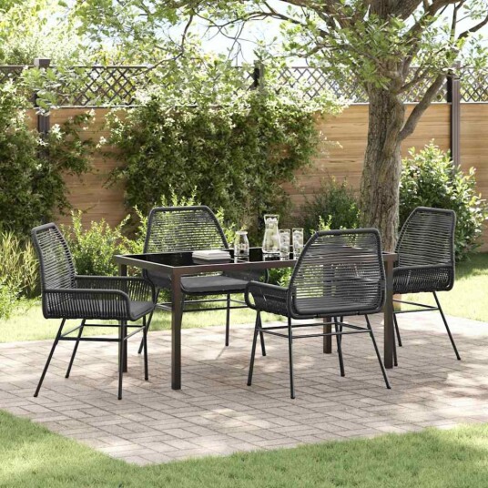 5-delt hage spisestue med puter svart poly rattan