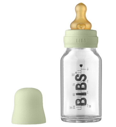 Bibs Tåteflaske I Glass Med Latex Tupp 110 Ml Sage Bibs Tåteflaske I Glass Med Latex Tupp 110 Ml Sage