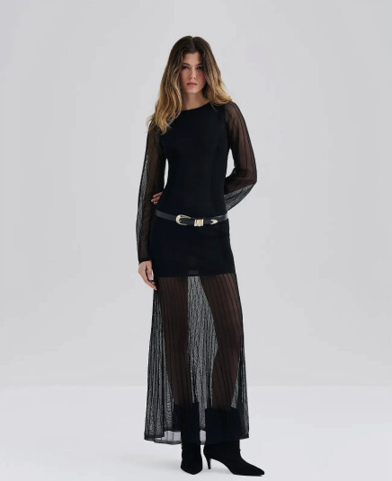 Malina Haisley Sheer Knitted Maxi Dress - Black - XL
