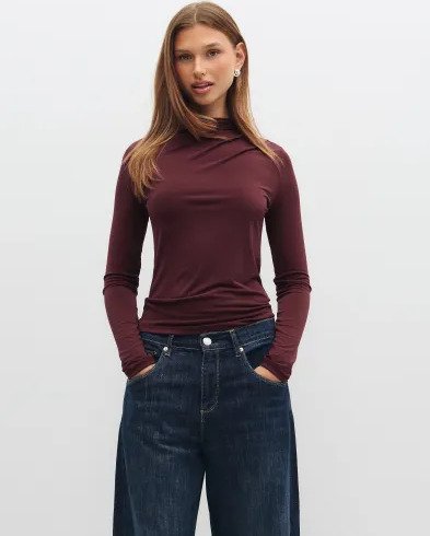 Pieces Rød Pcmadison Ls Draped Top Noos Bc