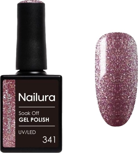 Nailura Gelpolish 341 Garnet Glitter – Dyp støvete rosa lilla med bærfarger – 10 ml Nailura Gelpolish 341 Garnet Glitter – Dyp støvete rosa lilla med bærfarger – 10 ml