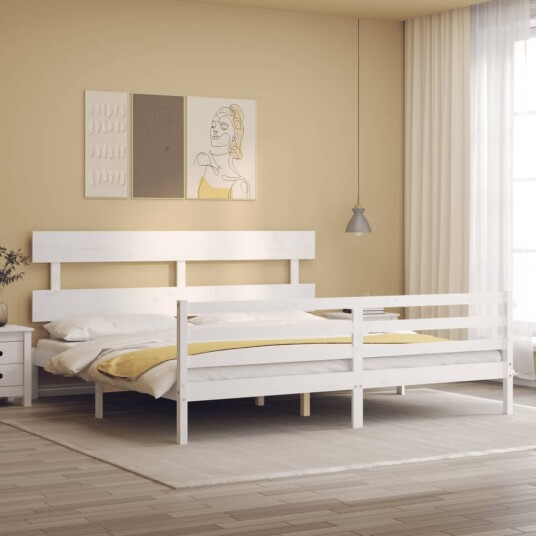 vidaXL Sengeramme med hodegavl hvit 200x200 cm heltre