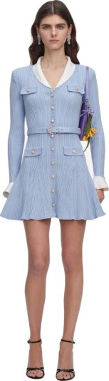 Self-Portrait Ribbed knit mini dress L blå dame Self-Portrait Ribbed knit mini dress L blå dame