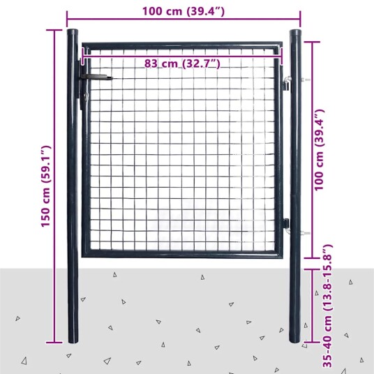 vidaXL Hageport netting galvanisert stål 85,5x100 cm grå