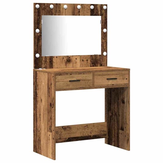 3 delt dressingbordsett med LED gammelt tre konstruert tre