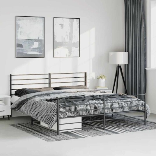 vidaXL Sengeramme i metall med hode- og fotgavl svart 193x203 cm