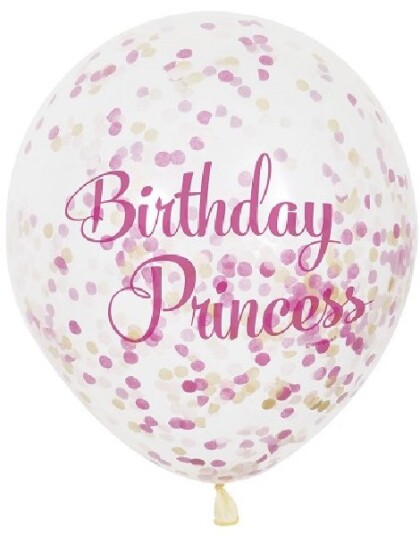 6 stk 30 cm Birthday Princess Rosa Konfettiballonger 6 stk 30 cm Birthday Princess Rosa Konfettiballonger