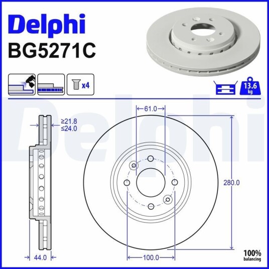 Bremseskive DELPHI BG5271C Bremseskive DELPHI BG5271C