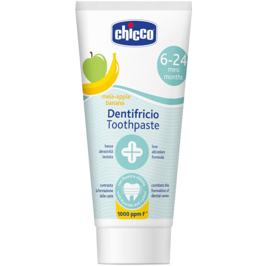 Barnetannkrem Xylitol CHICCO Apple og Banana 6-24 måneder 50 ml