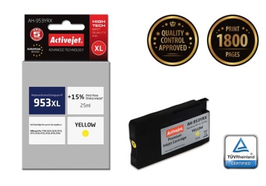 Activejet Ah-953Yrx Høyt (Xl) Utbytte Fargestoffbasert Blekk 25 Ml 1800 Sider 1 Stykker Enkeltpakke