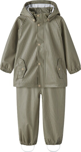 Lil" Atelier Regntøy NmmLaDry10 Twill/Stripe Lil Atelier 1½ år (86) Regntøy Armygrønn Beige Brun Grønn