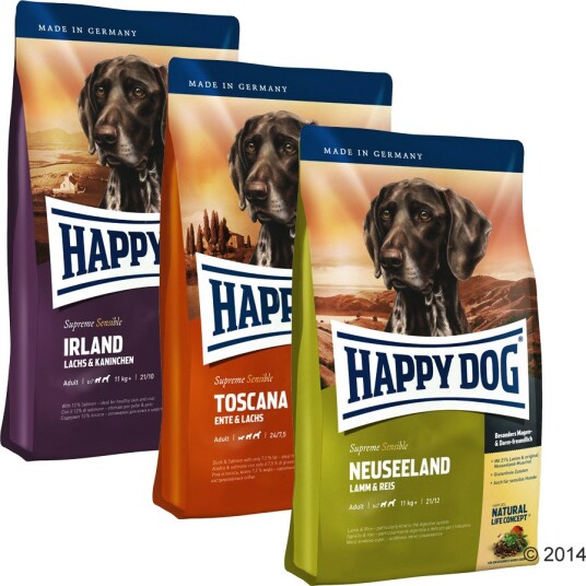 Happy Dog tørrfôr Supreme Kulinarisk Verdensreise Toscana New Zealand & Irland 3 x 4 kg