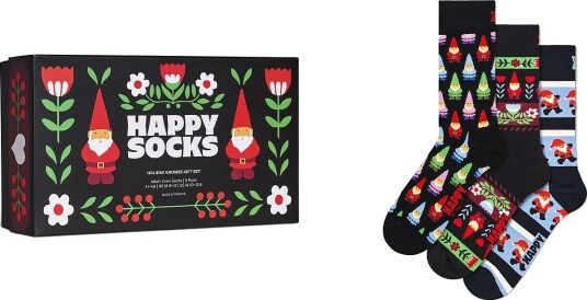 Happy Socks 3 Pack Holiday Gnomes Socks Gift Set   BLACK   36 40