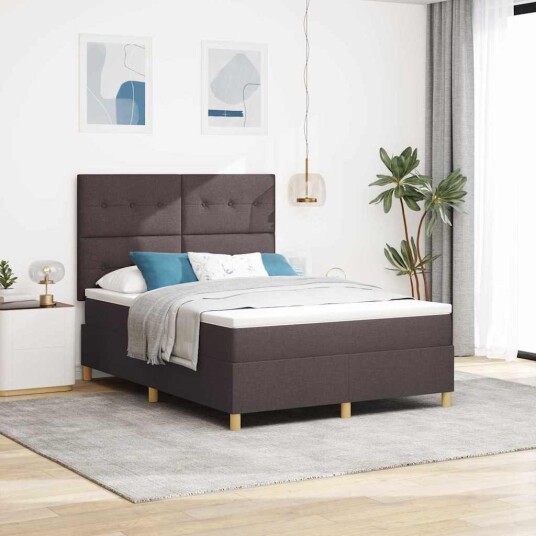 Box Spring Seng med Madrass & LED Mørk Brun 140x200 cm Stoff Box Spring Seng med Madrass & LED Mørk Brun 140x200 cm Stoff