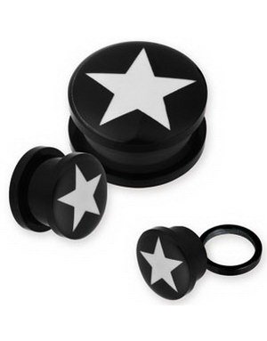 Stjerne Svart Piercing Plugg 10 mm