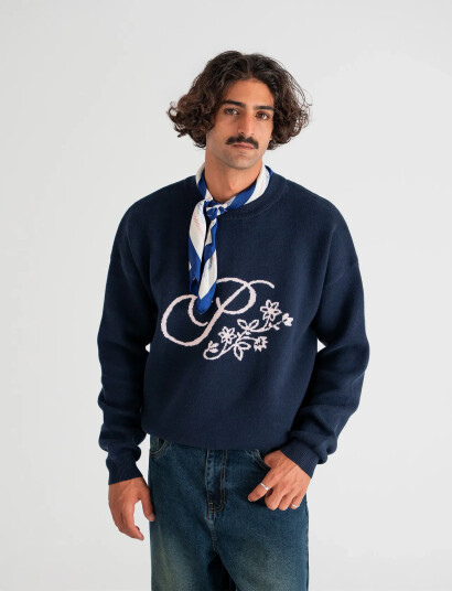 Prohibited Bloom Knit Sweater - Navy - XL Prohibited Bloom Knit Sweater - Navy - XL