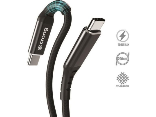 Crong Armor Link - 100W 5A Usb-C Til Usb-C Flettet Kabel 200Cm (Svart)