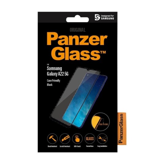 PanzerGlass Samsung Galaxy A22 (5G) PanzerGlass Skjermbeskytter - Case Friendly - Svart