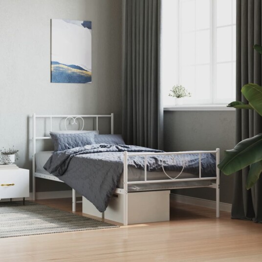  Sengeramme i metall med hode- og fotgavl hvit 90x200 cm 8721012048829