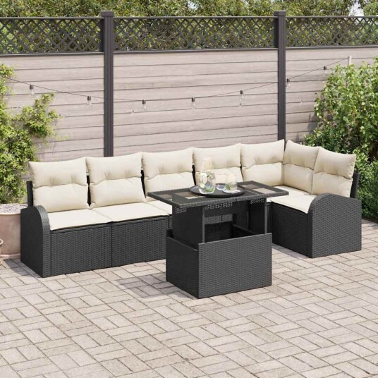vidaXL Hagesofa Set 7 stk. Svart og krem polyrotting
