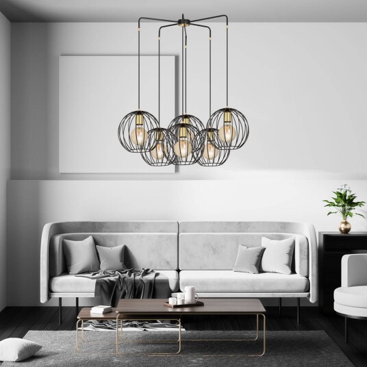 EMIBIG LIGHTING Hengelampe Albio 6 med burskjermer svart