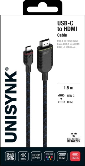 Unisynk 4K 60Hz USB-C til HDMI kabel 1,5m svart