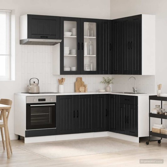 vidaXL Kjøkken enhet LUCCA 8 pcs Svart Konstruert tre vidaXL Kjøkken enhet LUCCA 8 pcs Svart Konstruert tre