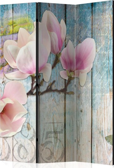 Romdeler - Pink Flowers on Wood 135x172 - Artgeist sp. z o. o.