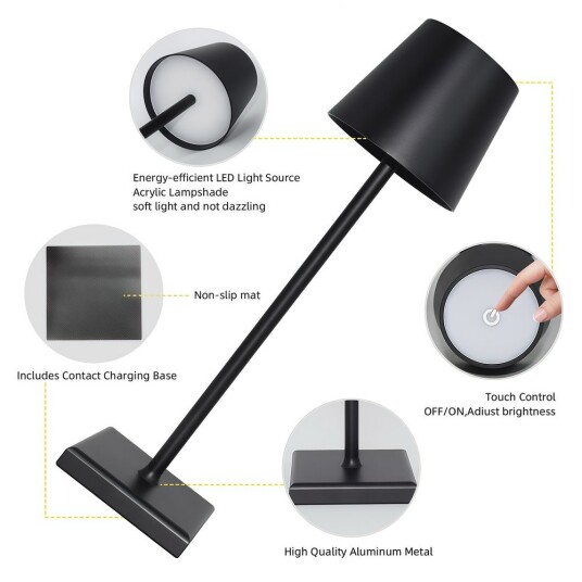 Candela LED bordlampe med trådøs lading Sort IP54 Innendørs/utendørs berøringsdimbar Dimbar : Farge på huset Svart
