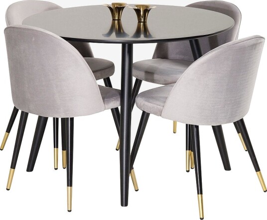 Venture Home Spisebordssett Plaza med 4 stoler Velvet Svart Venture Home Spisebordssett Plaza med 4 stoler Velvet Svart