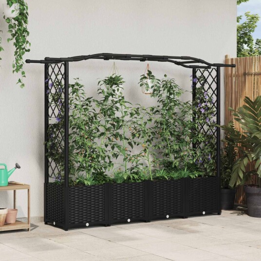 vidaXL Hevet Bed med Trellis og Tak Svart 204 x 40 x 138 cm PP