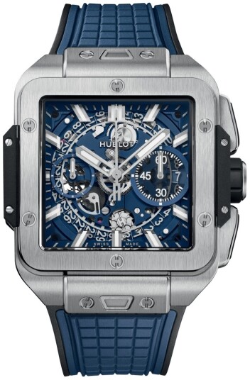 Hublot Herreklokke 821.NX.5170.RX Square Bang Unico Blå/Gummi Ø42 mm Hublot Herreklokke 821.NX.5170.RX Square Bang Unico Blå/Gummi Ø42 mm