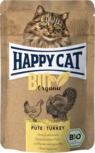 Happy Cat Våtfôr Økologisk Pose Økologisk & Økologisk Kylling Kalkun 6 X 85 G