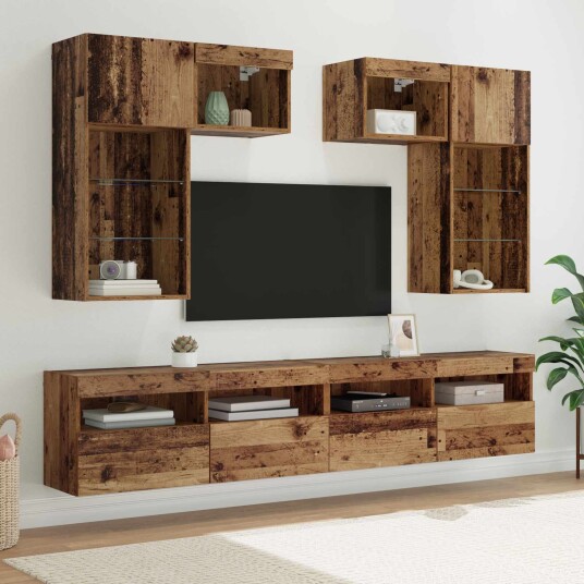  TV Vegg Enheter 6 pcs Svart Eik 100 x 30 x 40 cm Konstruert tre
