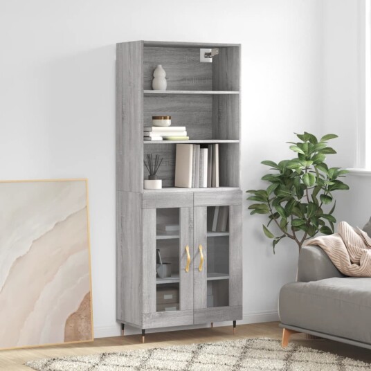 vidaXL Highboard grå sonoma 69,5x34x180 cm konstruert tre 8720845926663
